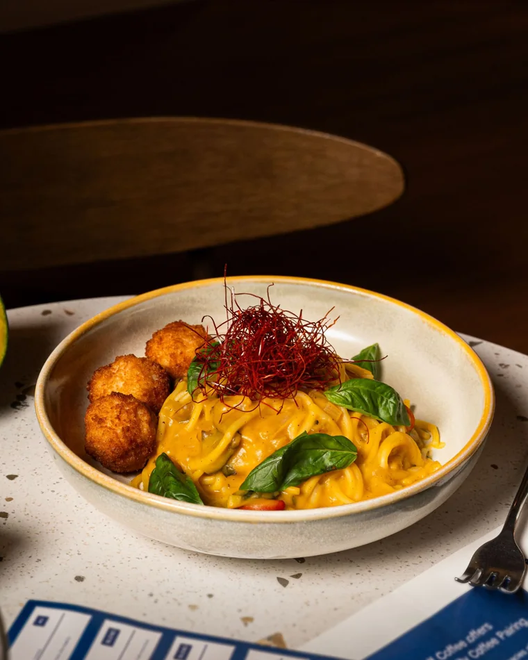 Pumpkin Pasta with prawn meatball